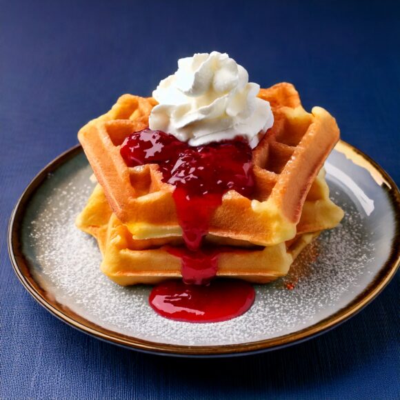 A Firefly Waffle With Cream & Jam