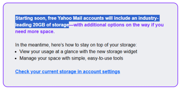 New Yahoo Mail Storage Quota